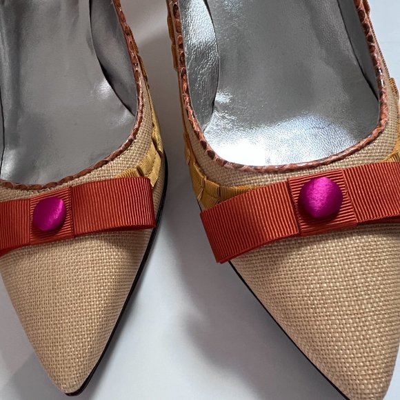 Beautiful DOLCE & GABANNA Women's Yellow & Orange Kitten Heel Shoe Size 38 - Picture 4 of 7